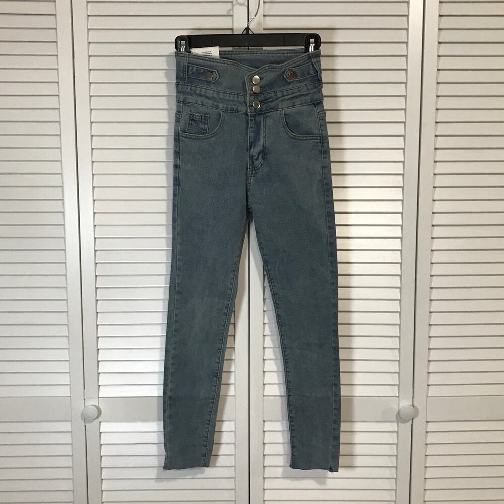 NWT A69 Blue Denim High Rise Corset Style Waist Stretchy  Skinny Jean Women S